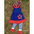 2015 hot sell new kids 4th of July star blue chevron with matching headband and necklace set
